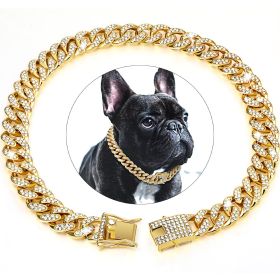 Dog Chain Crystal Artificial Diamondoid Dog Collar Walking Metal Chain Collar With Secure Buckle (Color: Rose gold, size: 4XL)