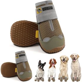 Dog Boots Breathable Dog Shoes for Small Medium Large Dogs; Waterproof Anti-Slip Puppy Booties Paw Protector for Hot Pavement Winter Snow Hiking with (Color: Khaki-Grey, size: #1 (width 1.37 inch) for 10-23 lbs)