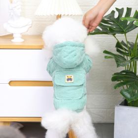 Dog warm clothing; Autumn and winter clothes New cotton padded clothes Teddy pet clothes Winter plush corduroy pull loop two leg cotton padded clothes (colour: Starter Edition - Green, size: M)